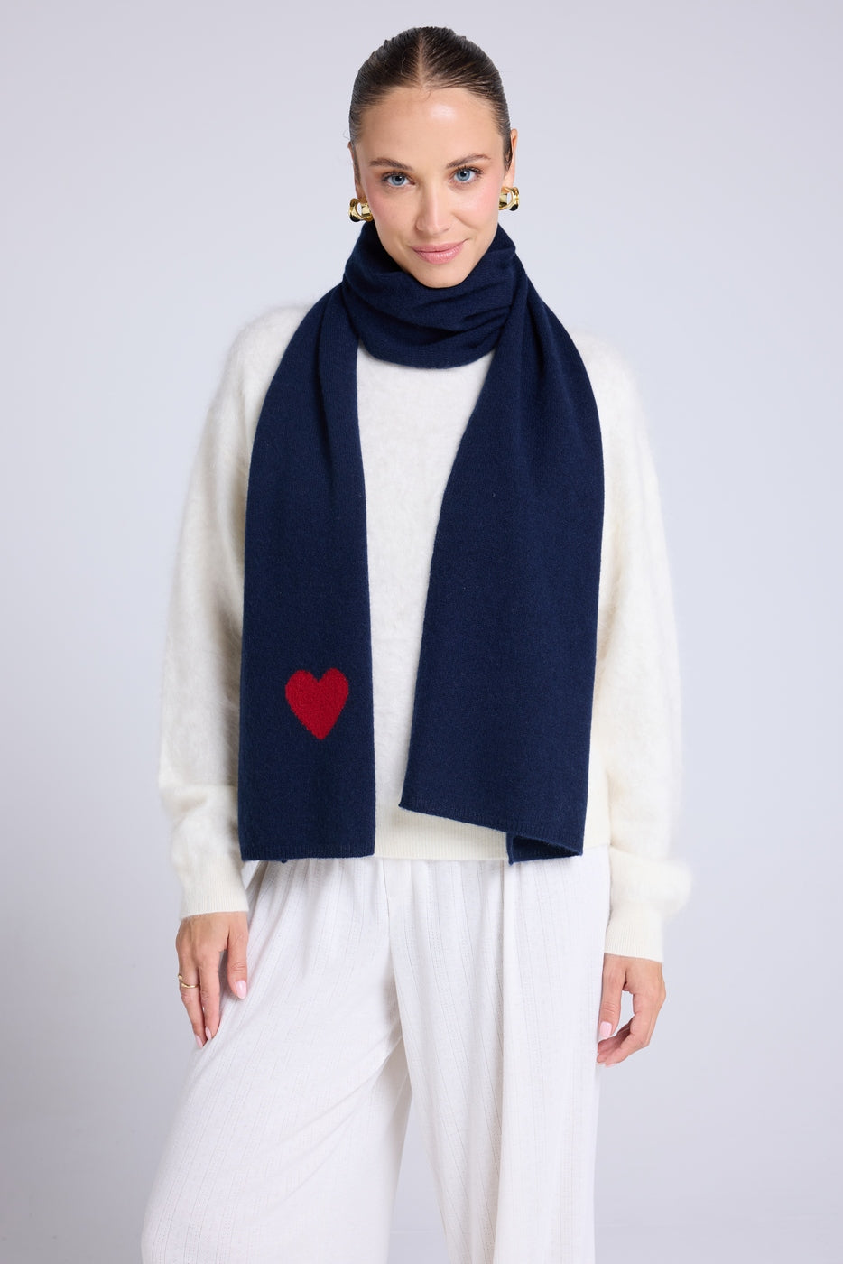 Bufanda Estola Unisex Corazón de Cachemira - Azul Marino Rojo