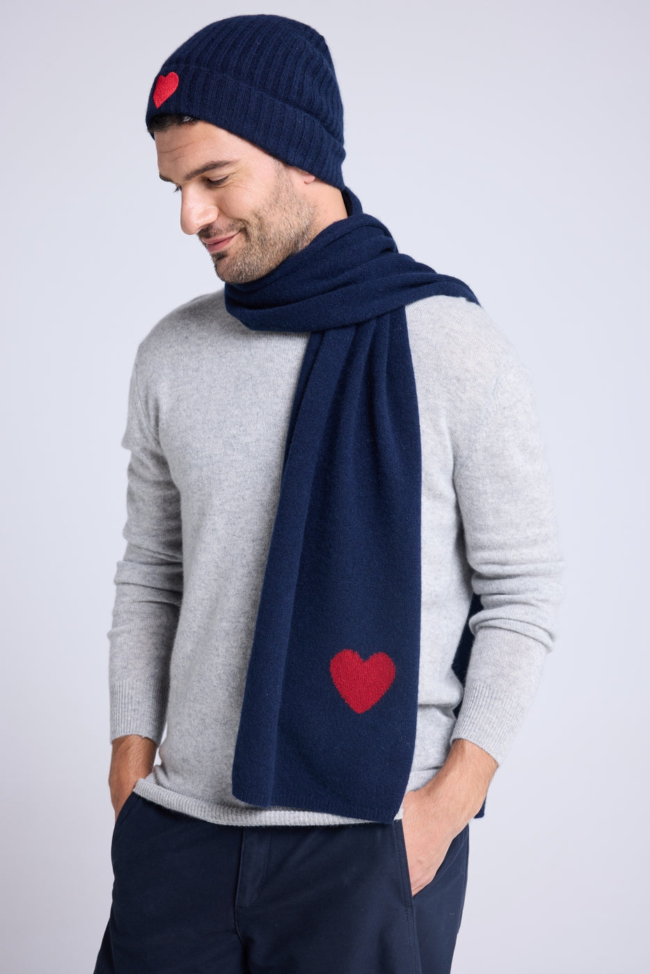 Bufanda Estola Unisex Corazón de Cachemira - Azul Marino Rojo