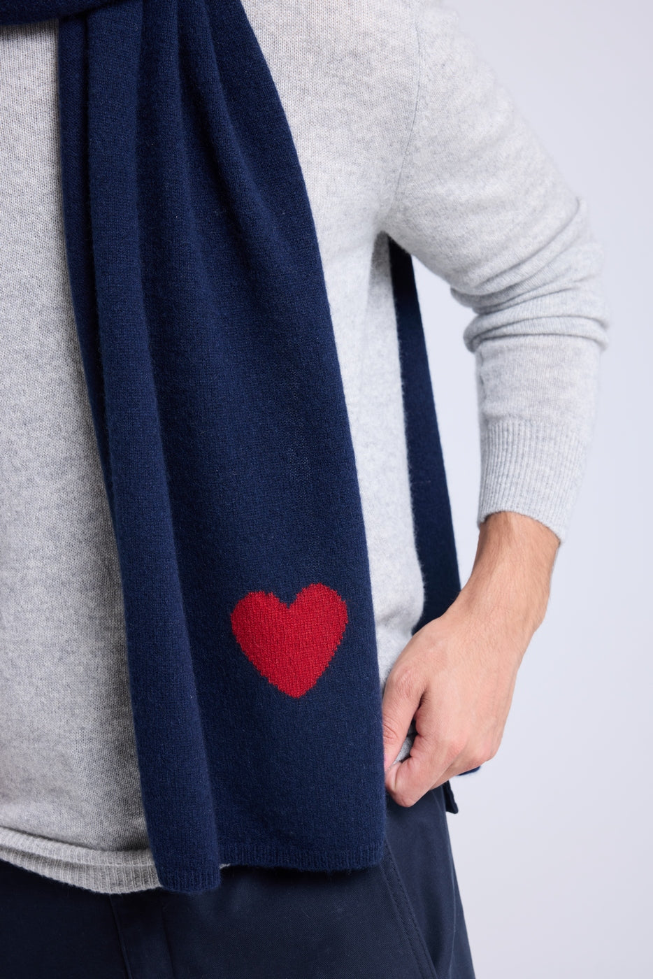 Bufanda Estola Unisex Corazón de Cachemira - Azul Marino Rojo