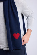 Echarpe Etole Unisexe Cœur En Cachemire - Bleu Marine Rouge