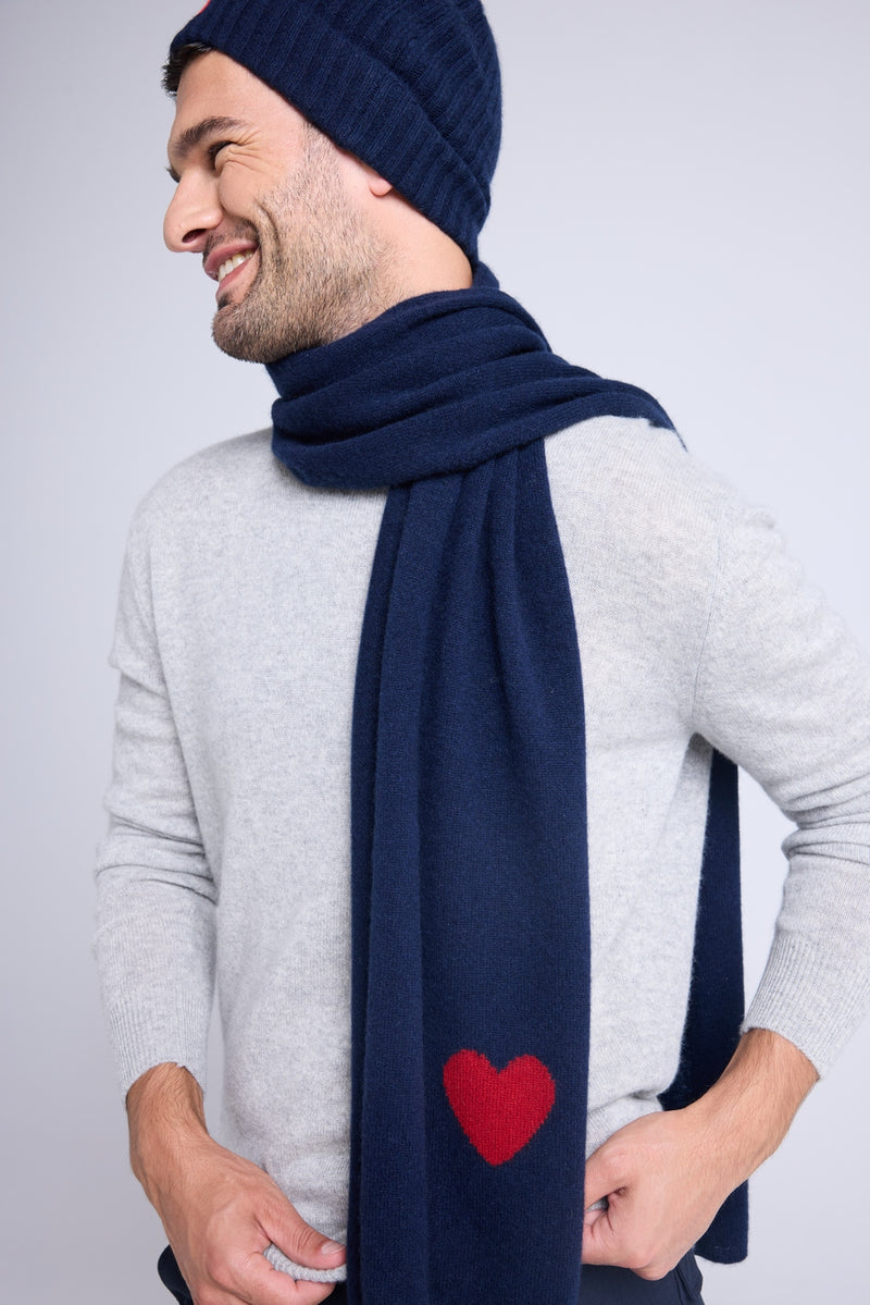 Echarpe Etole Unisexe Cœur En Cachemire - Bleu Marine Rouge
