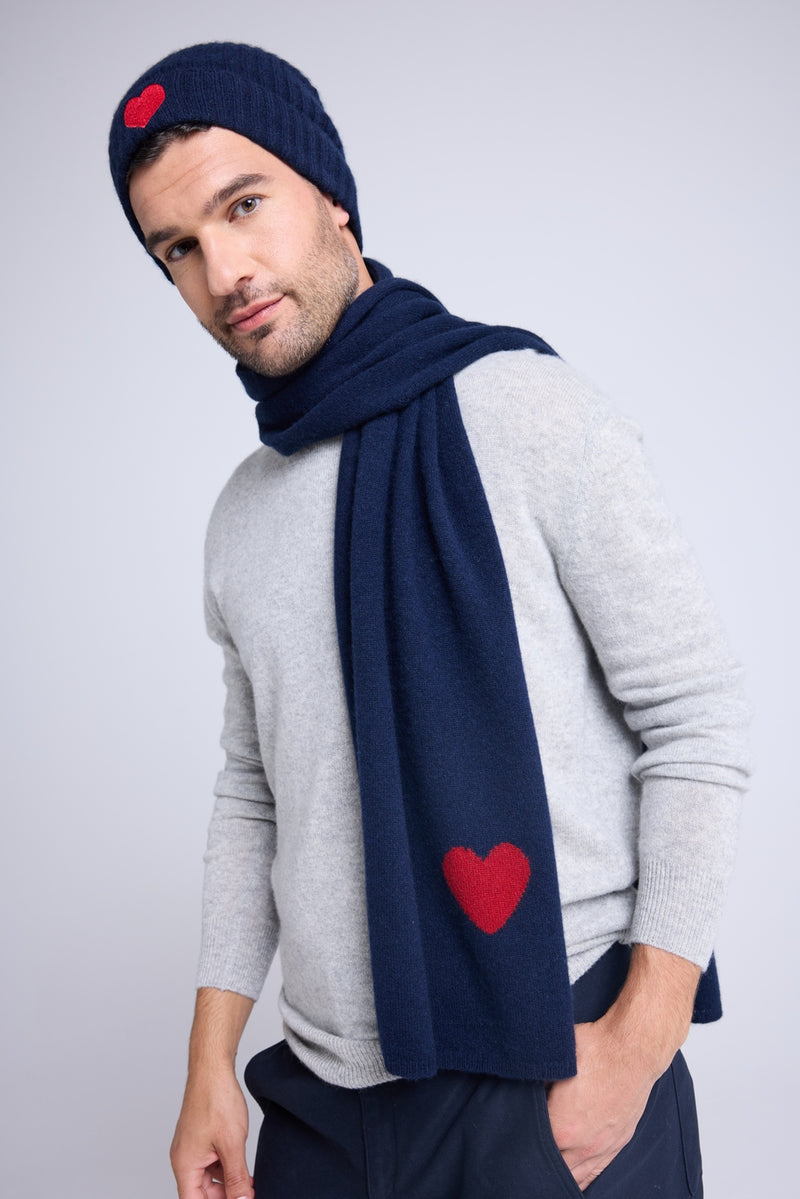 Echarpe Etole Unisexe Cœur En Cachemire - Bleu Marine Rouge