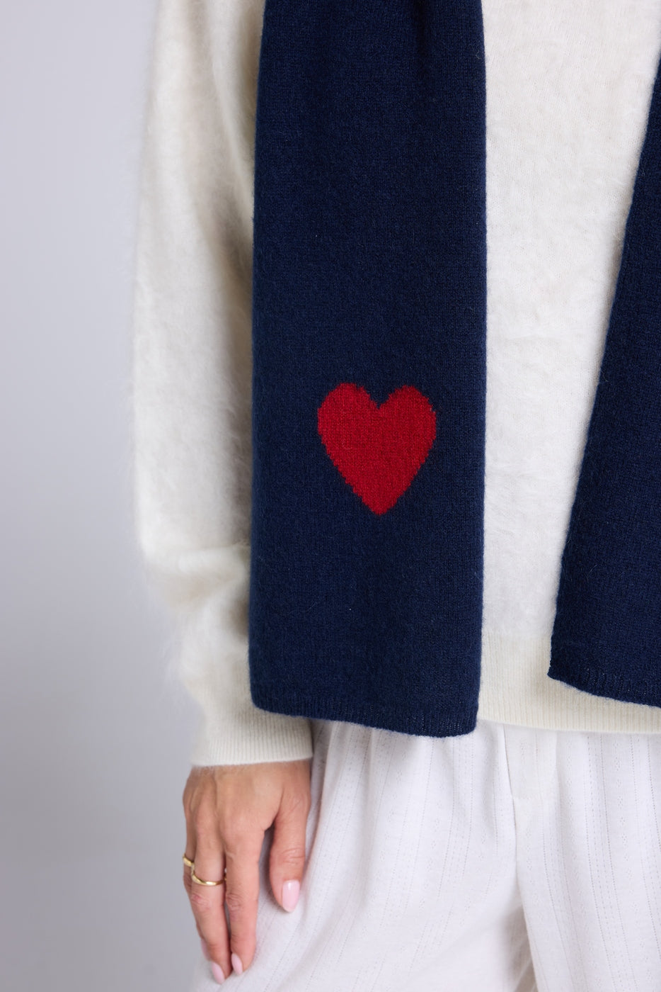 Bufanda Estola Unisex Corazón de Cachemira - Azul Marino Rojo