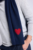 Echarpe Etole Unisexe Cœur En Cachemire - Bleu Marine Rouge