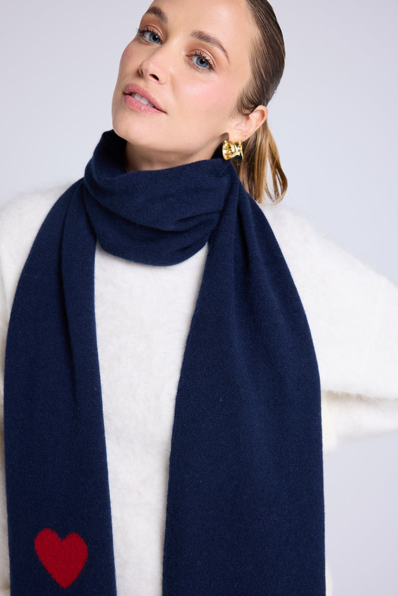 Echarpe Etole Unisexe Cœur En Cachemire - Bleu Marine Rouge
