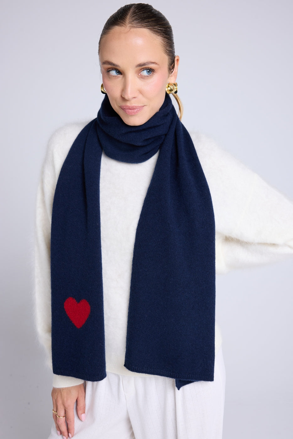 Bufanda Estola Unisex Corazón de Cachemira - Azul Marino Rojo