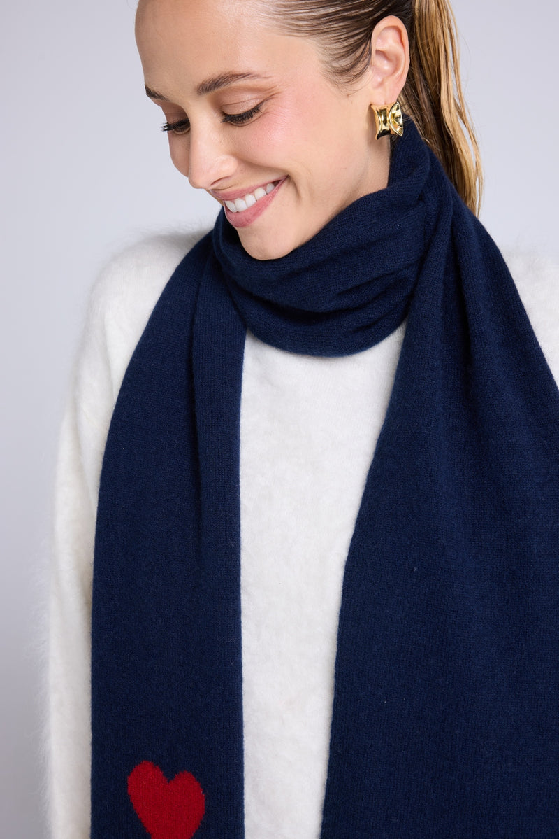 Echarpe Etole Unisexe Cœur En Cachemire - Bleu Marine Rouge