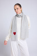 Echarpe Etole Unisexe Cœur En Cachemire - Gris Clair Rouge
