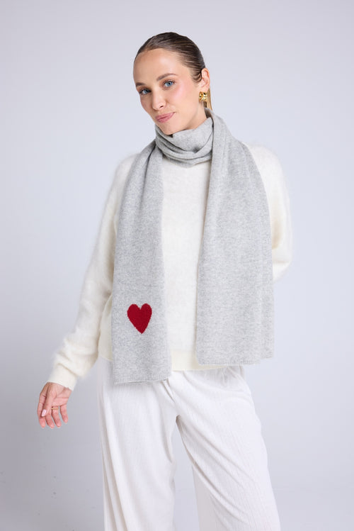 Echarpe Etole Unisexe Cœur En Cachemire - Gris Clair Rouge