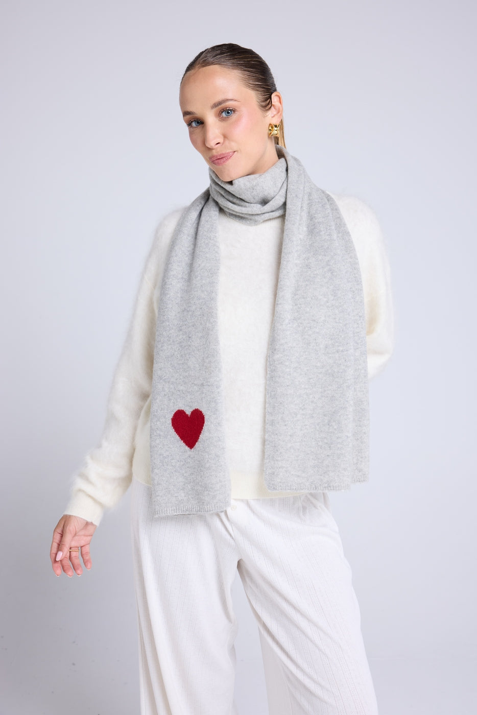 Bufanda Estola Unisex Corazón De Cachemira - Gris Claro Rojo