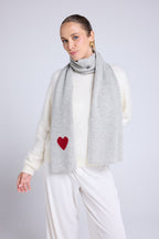 Bufanda Estola Unisex Corazón De Cachemira - Gris Claro Rojo