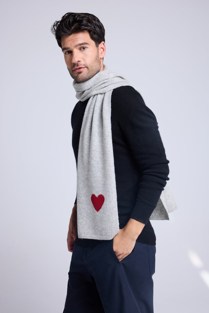 Echarpe Etole Unisexe Cœur En Cachemire - Gris Clair Rouge