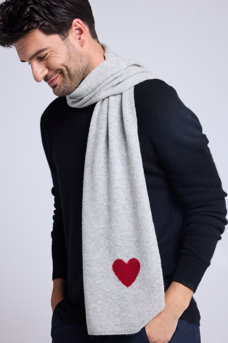 Echarpe Etole Unisexe Cœur En Cachemire - Gris Clair Rouge