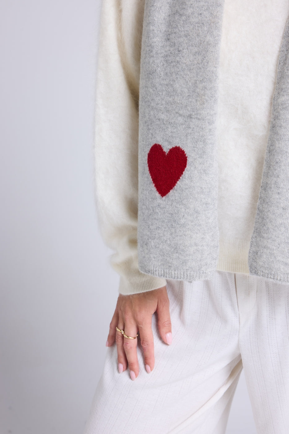 Bufanda Estola Unisex Corazón De Cachemira - Gris Claro Rojo