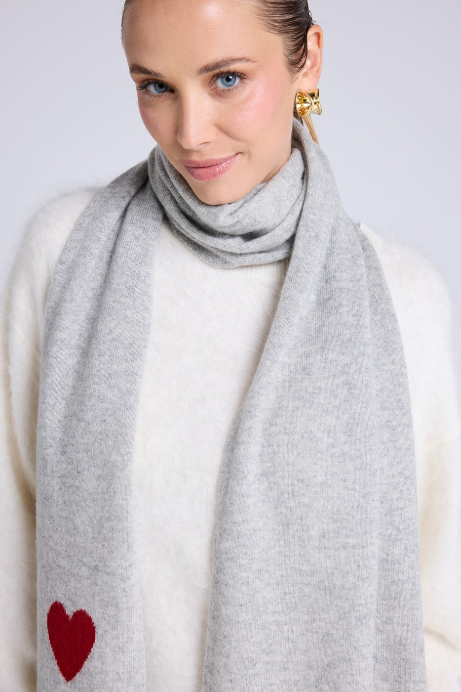 Bufanda Estola Unisex Corazón De Cachemira - Gris Claro Rojo
