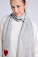 Echarpe Etole Unisexe Cœur En Cachemire - Gris Clair Rouge