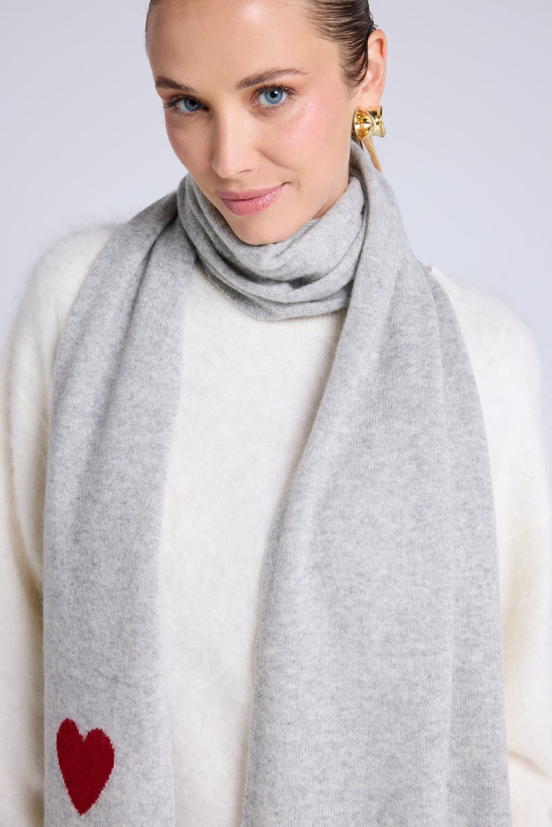 Echarpe Etole Unisexe Cœur En Cachemire - Gris Clair Rouge
