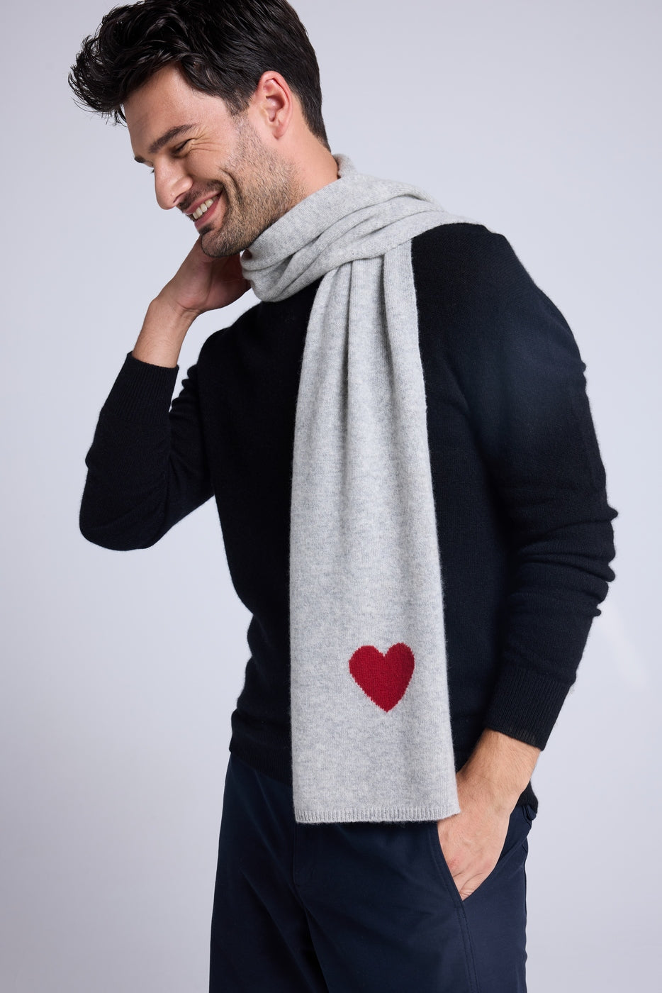 Bufanda Estola Unisex Corazón De Cachemira - Gris Claro Rojo