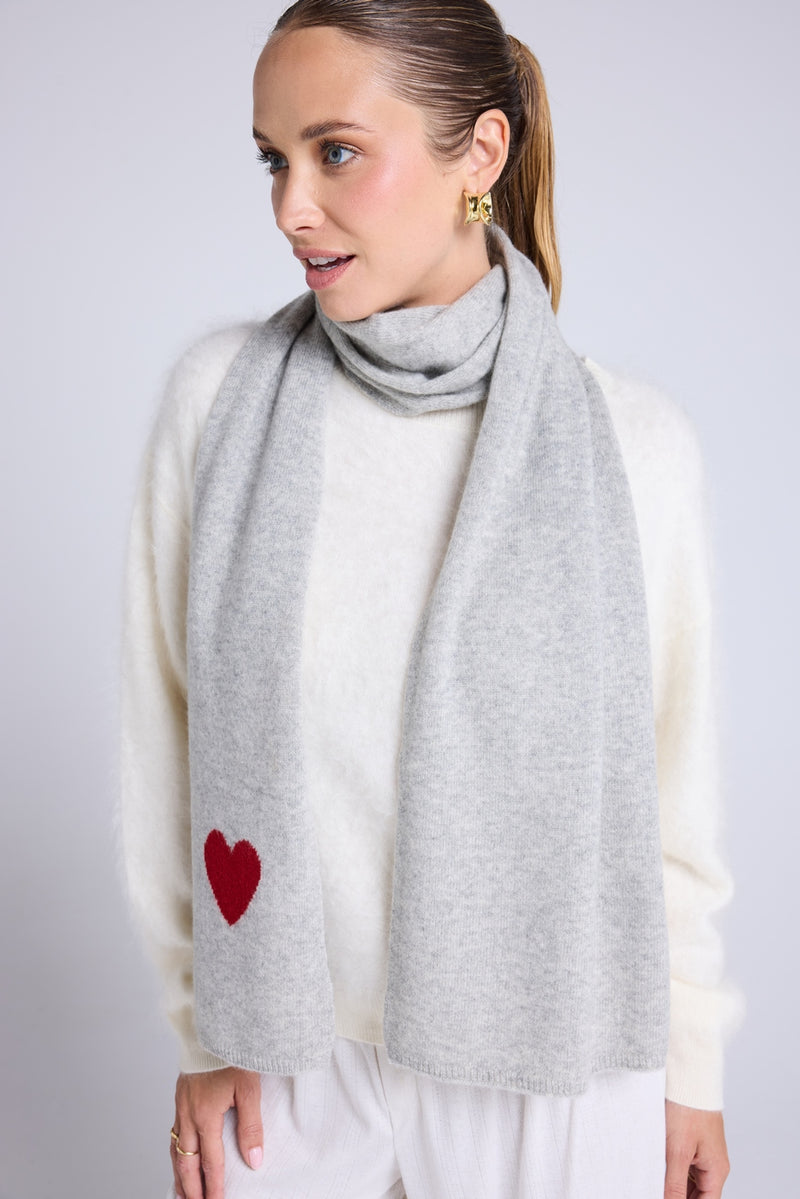 Echarpe Etole Unisexe Cœur En Cachemire - Gris Clair Rouge