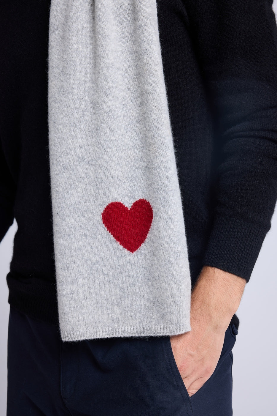 Bufanda Estola Unisex Corazón De Cachemira - Gris Claro Rojo