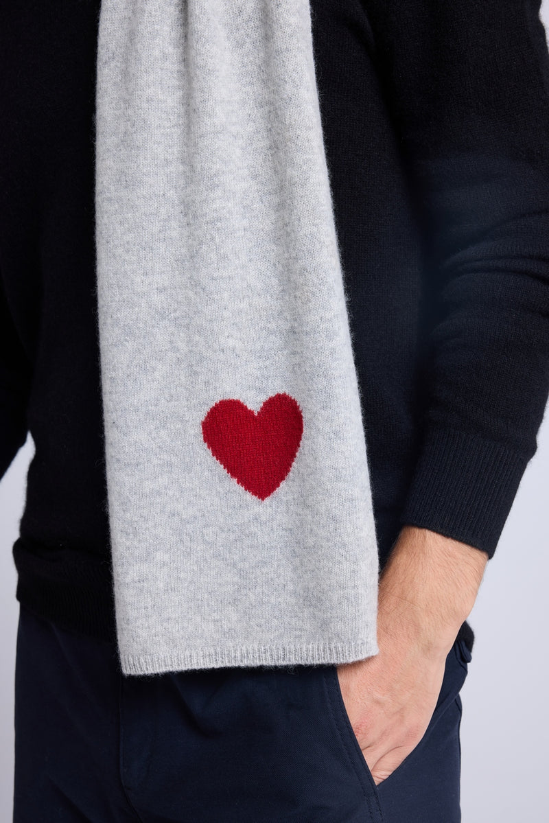 Echarpe Etole Unisexe Cœur En Cachemire - Gris Clair Rouge