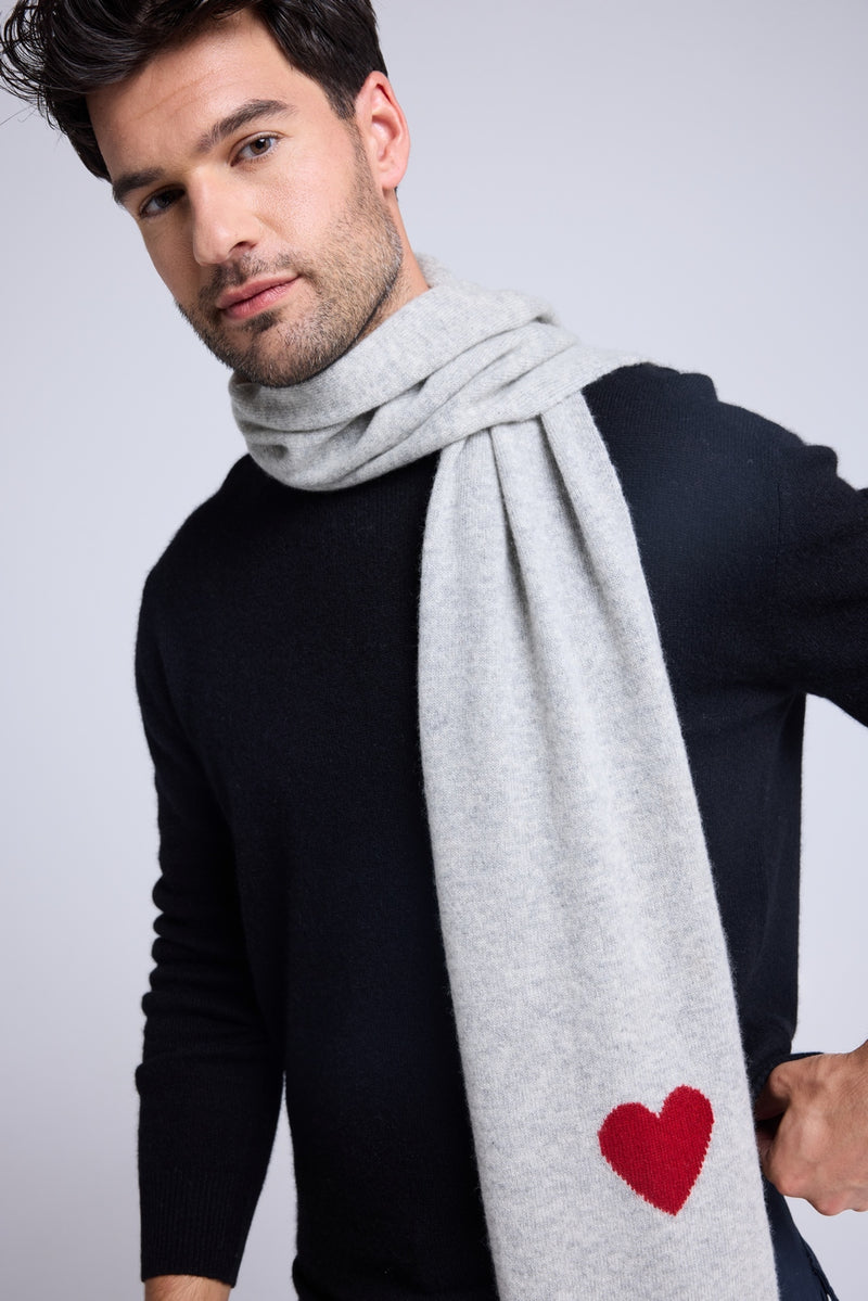 Echarpe Etole Unisexe Cœur En Cachemire - Gris Clair Rouge