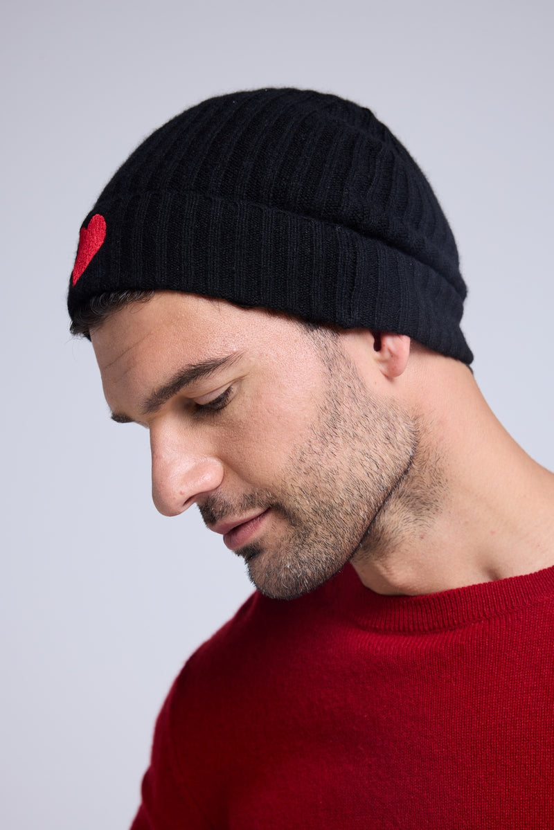 Bonnet Unisexe Cœur - Noir Rouge