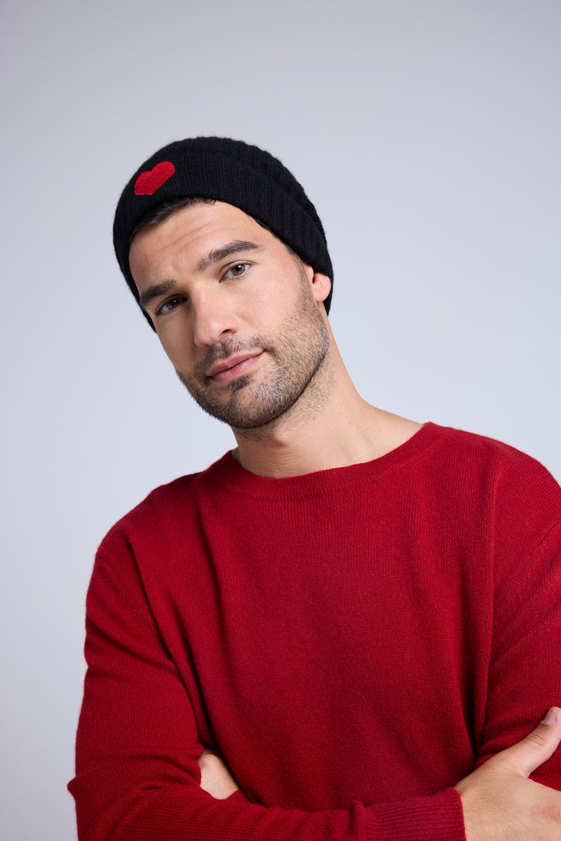 Bonnet Unisexe Cœur - Noir Rouge