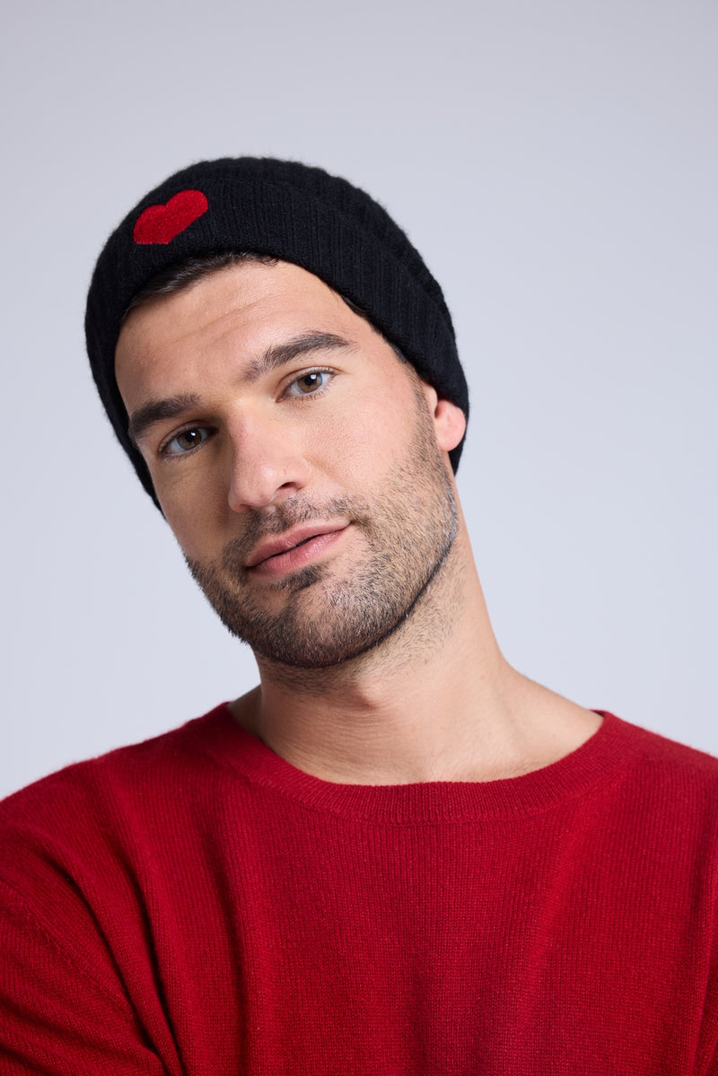 Bonnet Unisexe Cœur - Noir Rouge