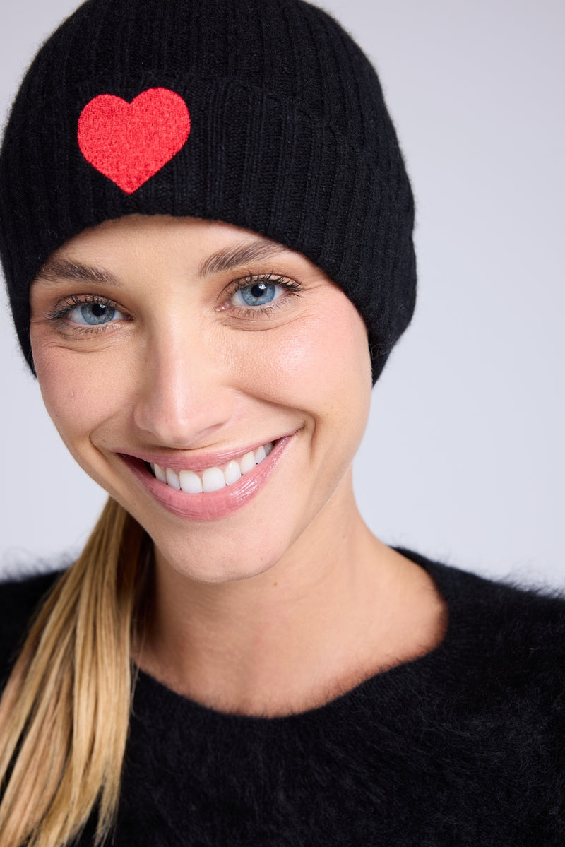 Bonnet Unisexe Cœur - Noir Rouge