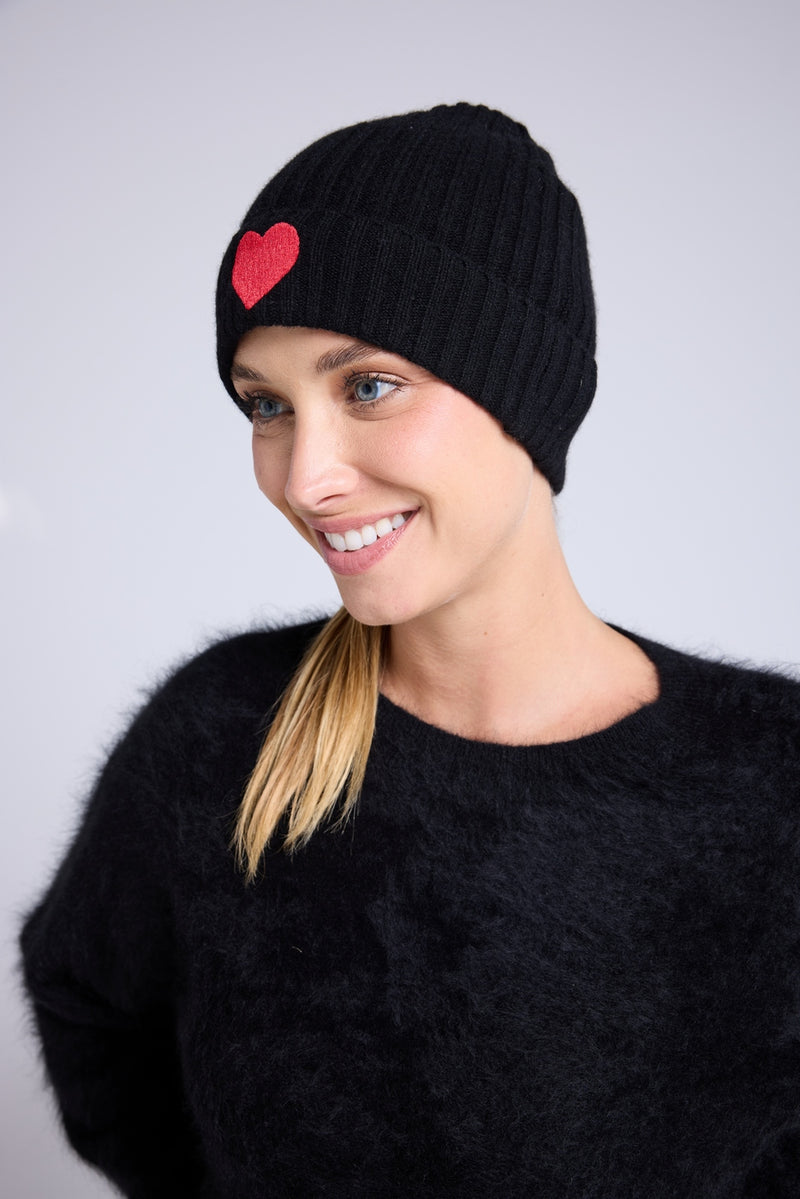 Bonnet Unisexe Cœur - Noir Rouge