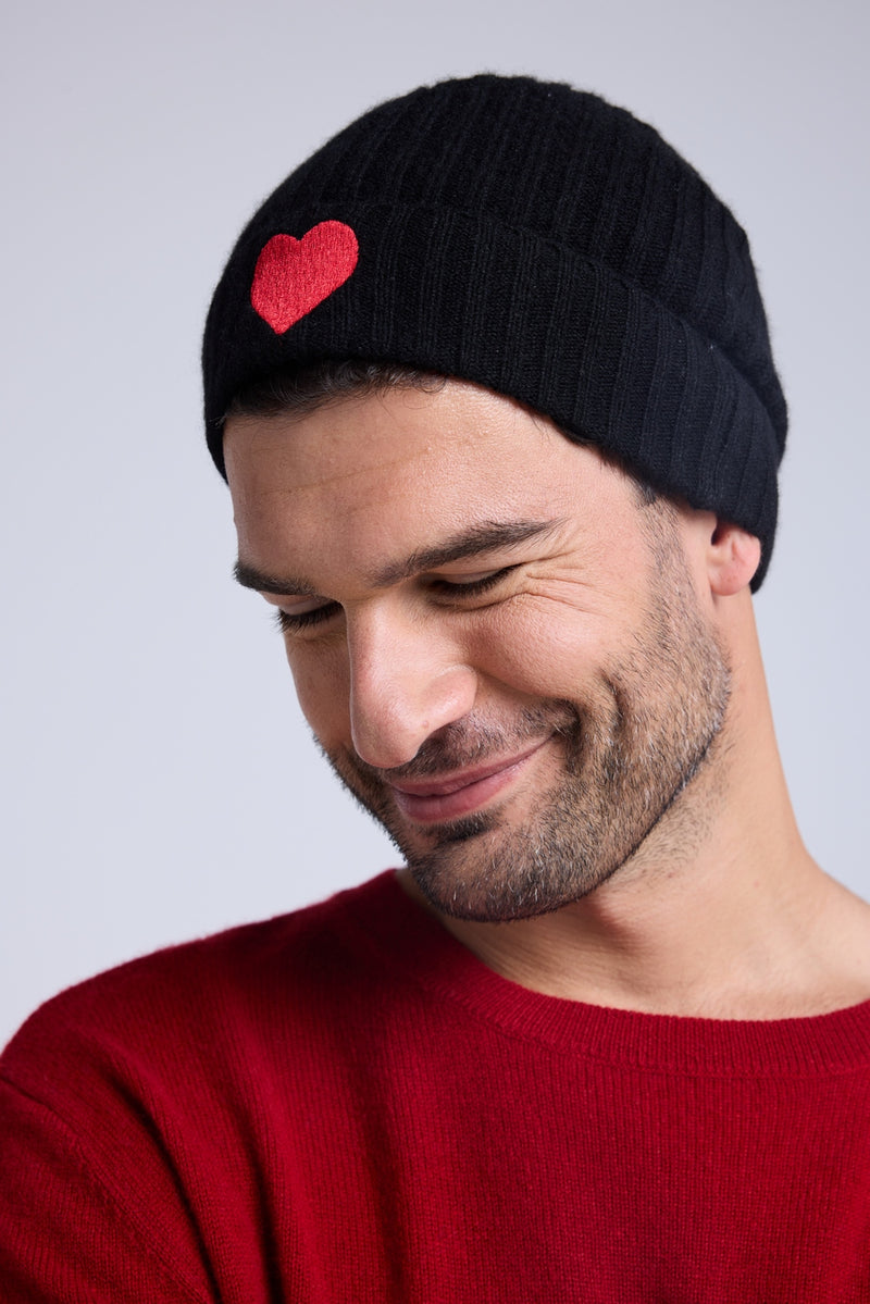Bonnet Unisexe Cœur - Noir Rouge