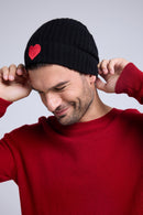 Bonnet Unisexe Cœur - Noir Rouge