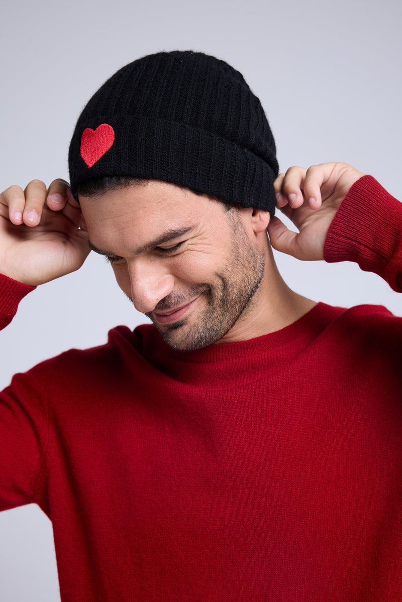 Bonnet Unisexe Cœur - Noir Rouge