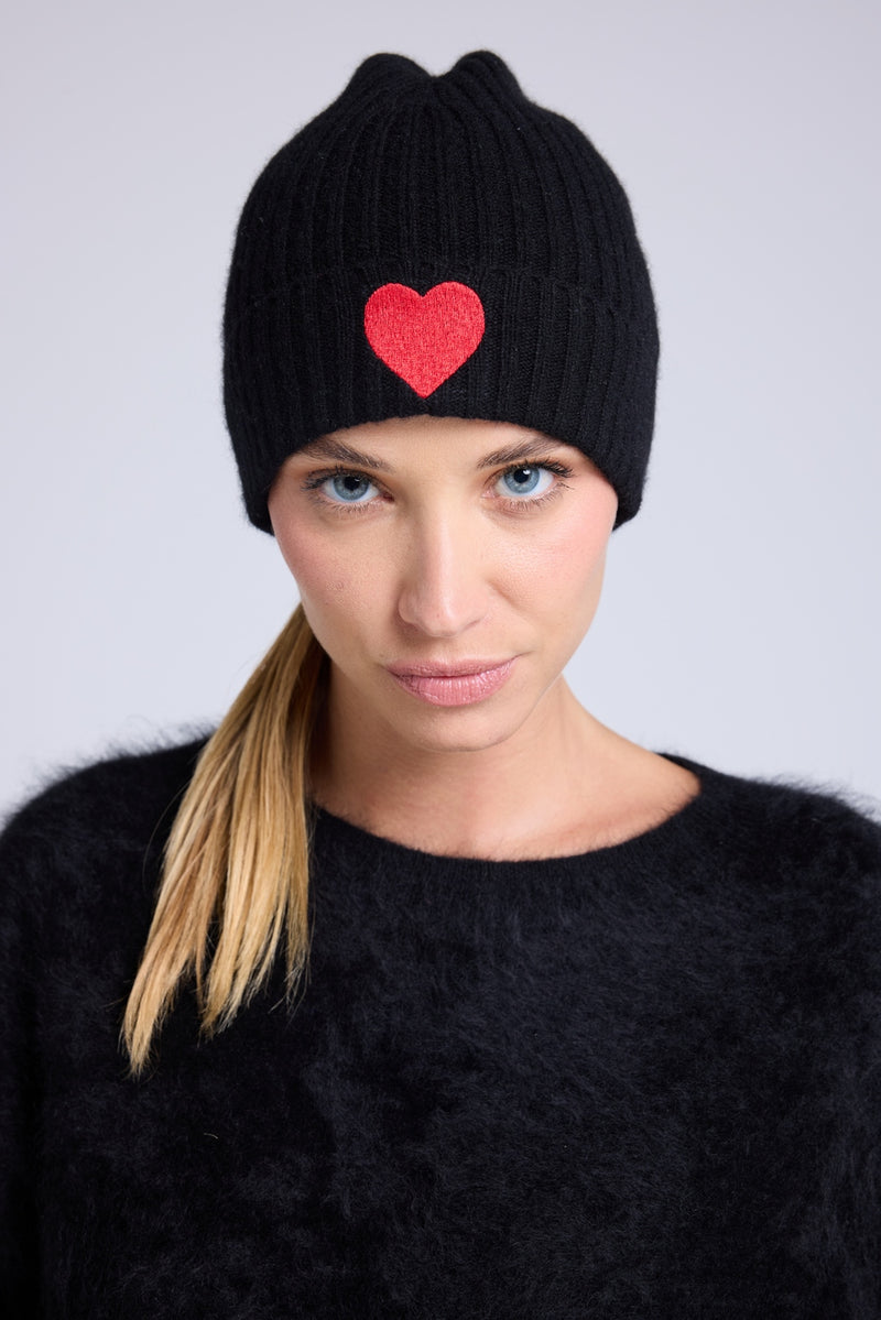 Bonnet Unisexe Cœur - Noir Rouge