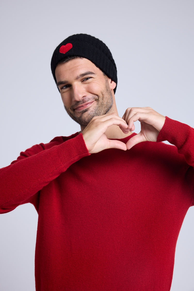 Bonnet Unisexe Cœur - Noir Rouge