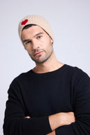 Bonnet Unisexe Cœur - Beige Crème Rouge