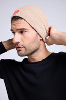 Bonnet Unisexe Cœur - Beige Crème Rouge