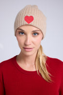 Bonnet Unisexe Cœur - Beige Crème Rouge