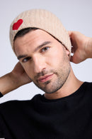 Bonnet Unisexe Cœur - Beige Crème Rouge