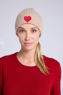 Bonnet Unisexe Cœur - Beige Crème Rouge