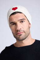 Bonnet Unisexe Cœur - Blanc Rouge