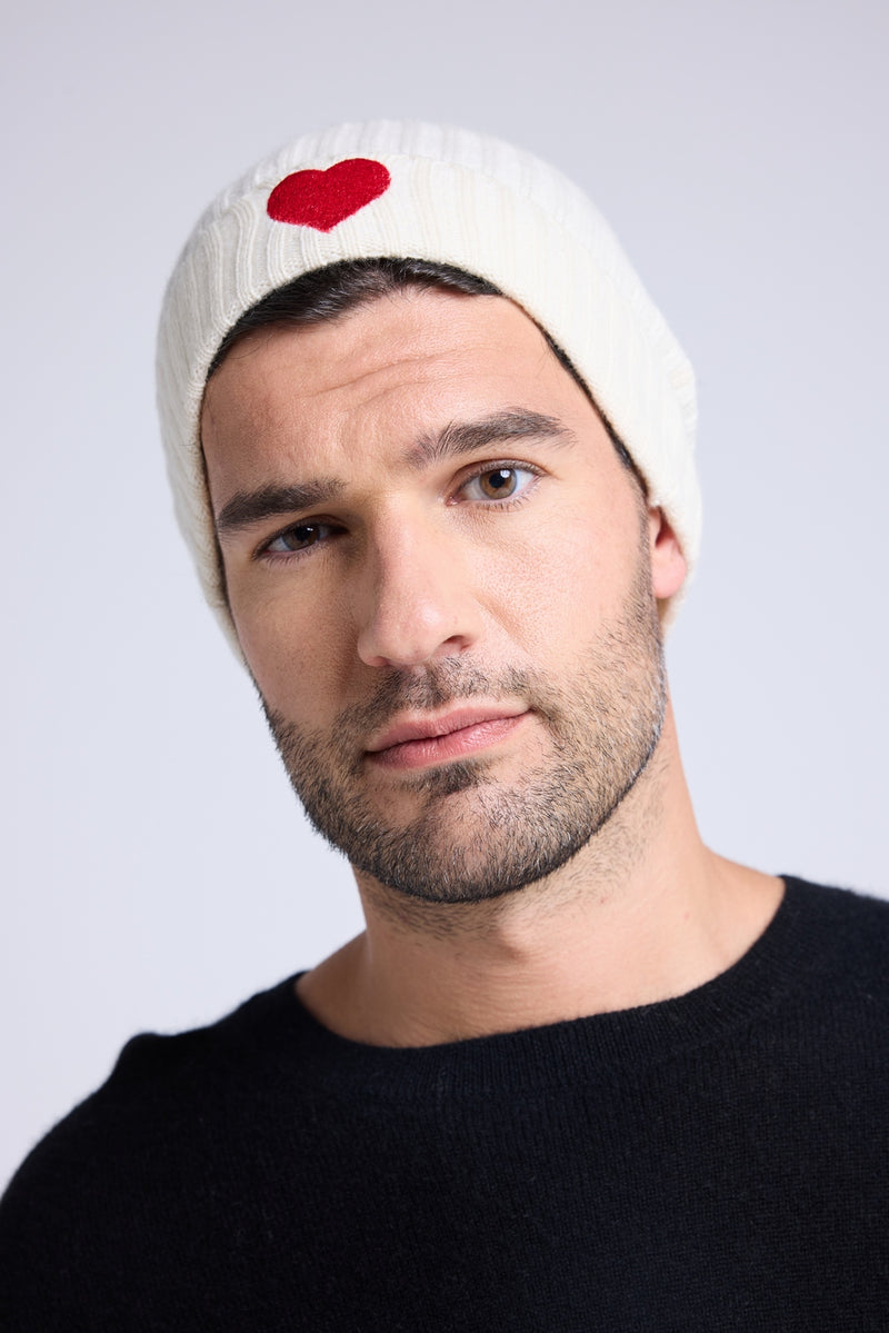 Bonnet Unisexe Cœur - Blanc Rouge