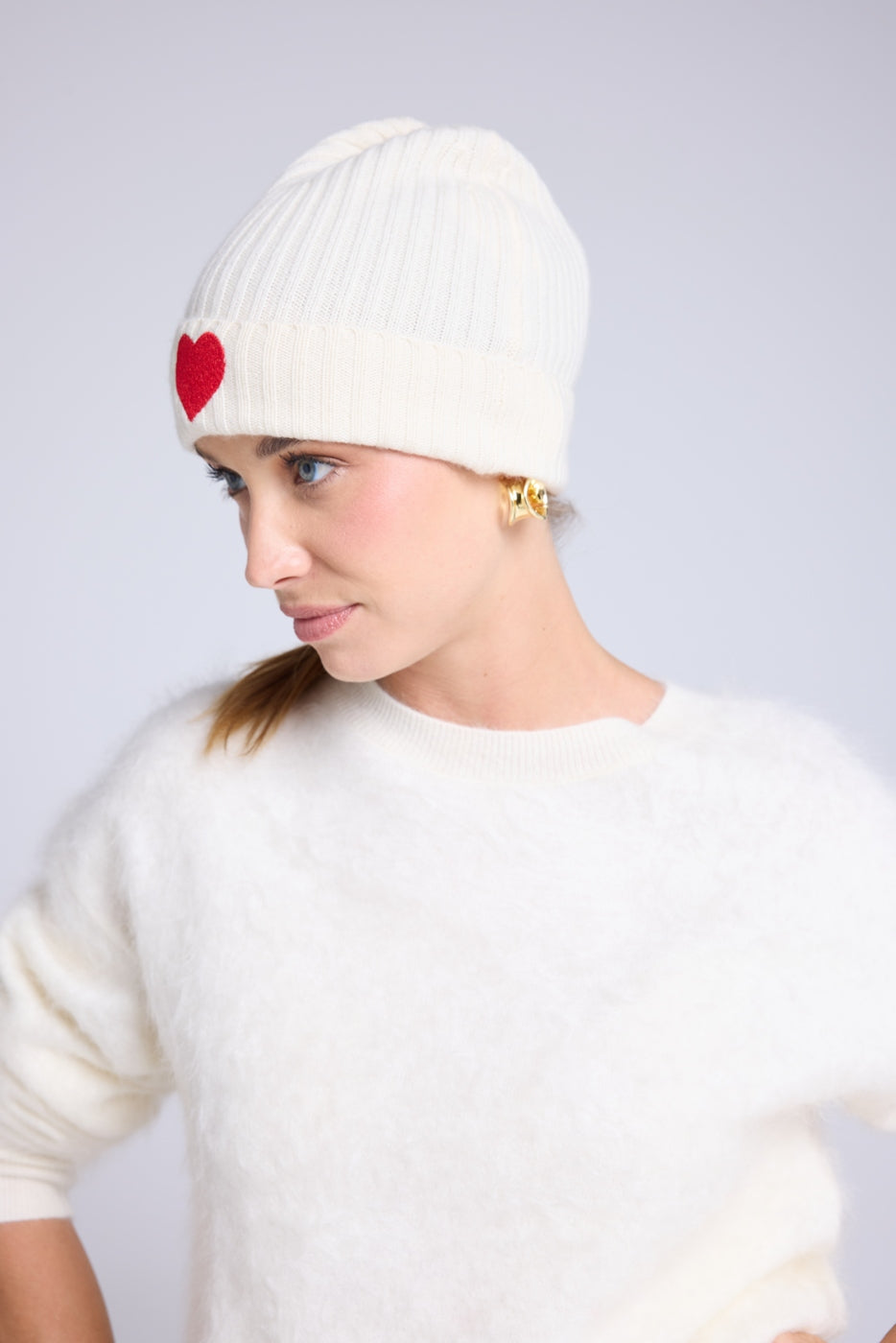 Unisex Mössa Hjärta - Vit Röd