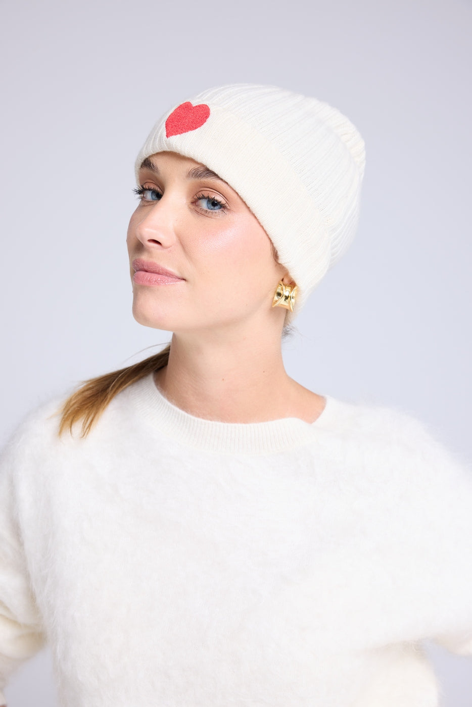 Unisex Mössa Hjärta - Vit Röd