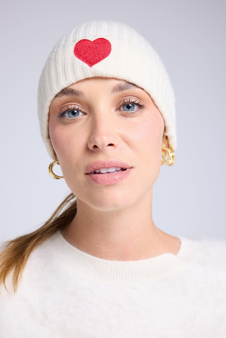 Unisex Mössa Hjärta - Vit Röd