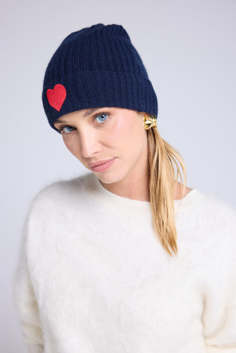 Bonnet Unisexe Cœur - Bleu Marine Rouge