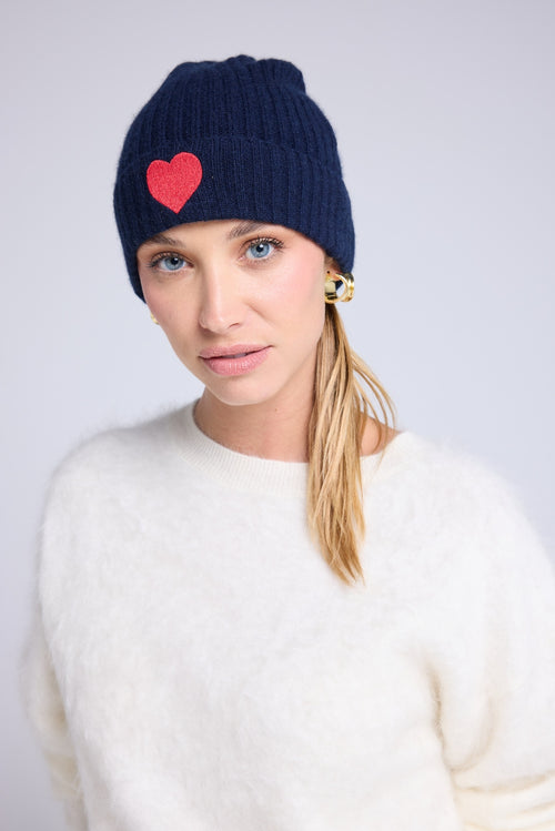 Bonnet Unisexe Cœur - Bleu Marine Rouge