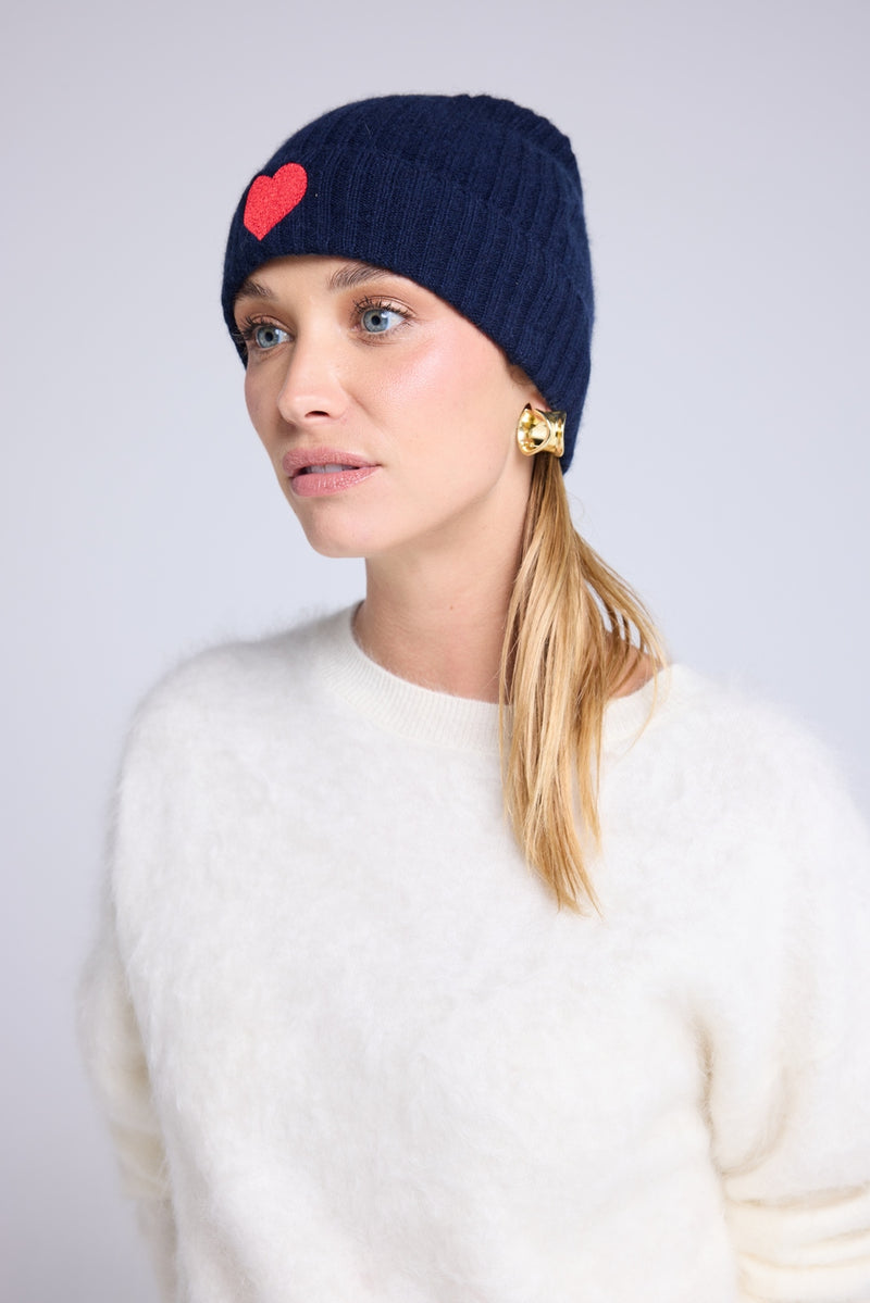 Bonnet Unisexe Cœur - Bleu Marine Rouge