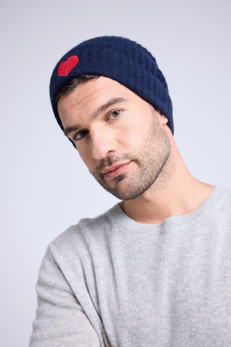 Bonnet Unisexe Cœur - Bleu Marine Rouge